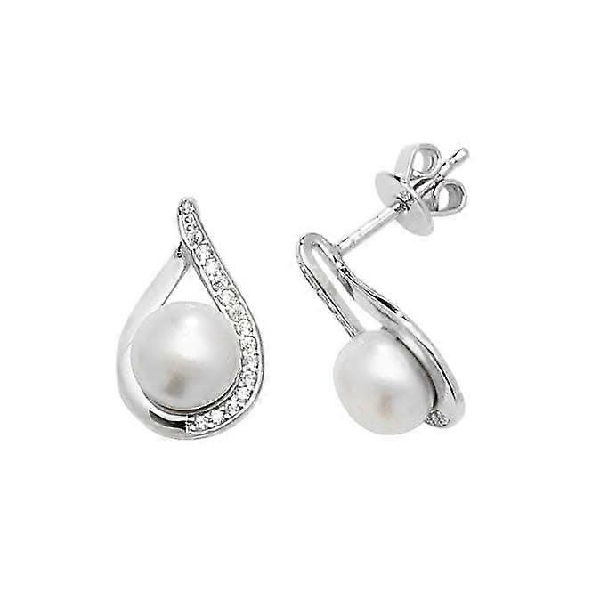 Acotis Silver Stud Earrings Zirconia & Pearl Rhodium Set G51177