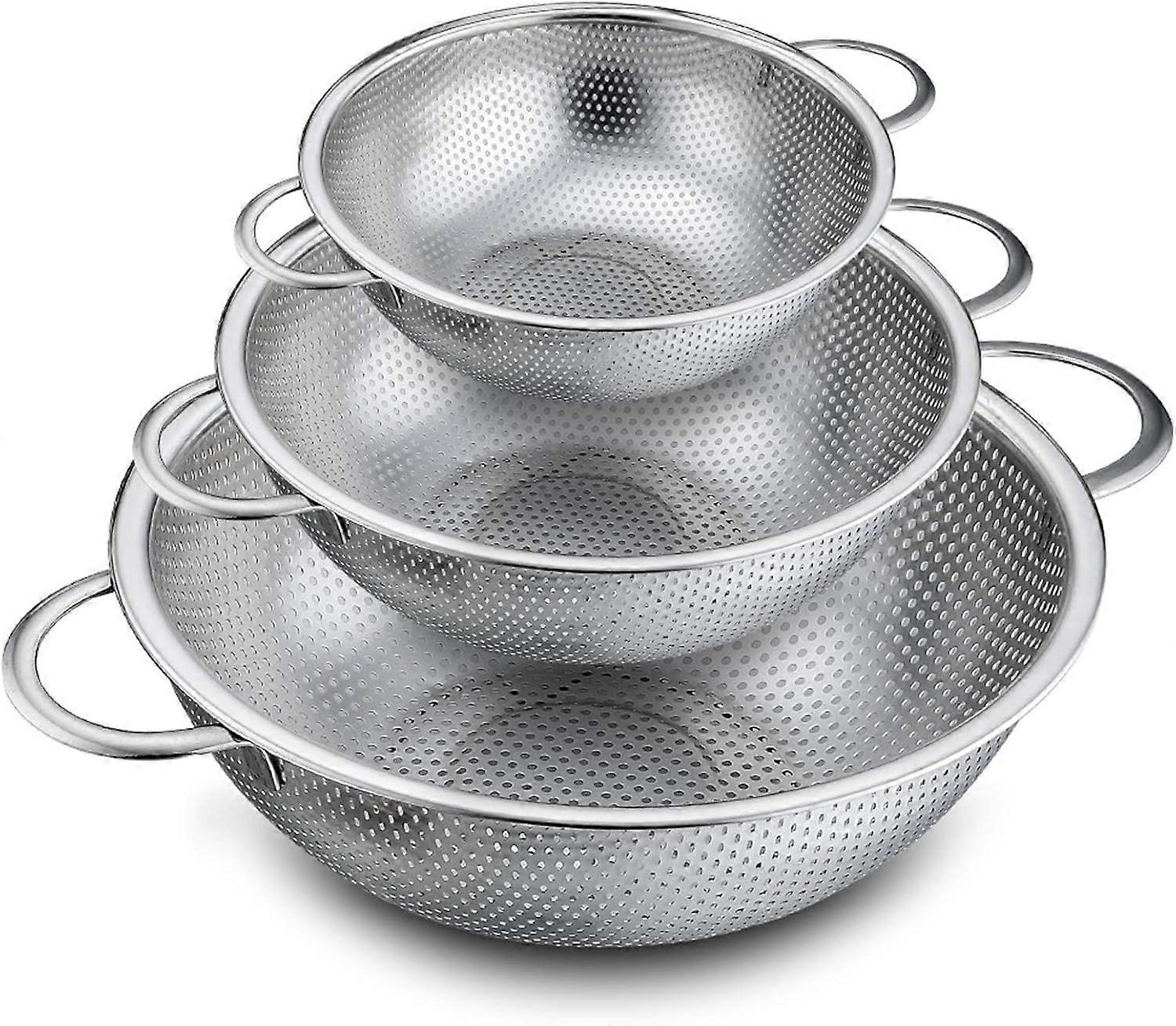 Dreiteiliges Sieb, mikroporses Kchensieb aus Edelstahl, Nudelsieb mit Griff, Ablaufsieb, Sieb, Nudeln, Obst, Reis, Gemse, gesund und hochglanzpoliert,