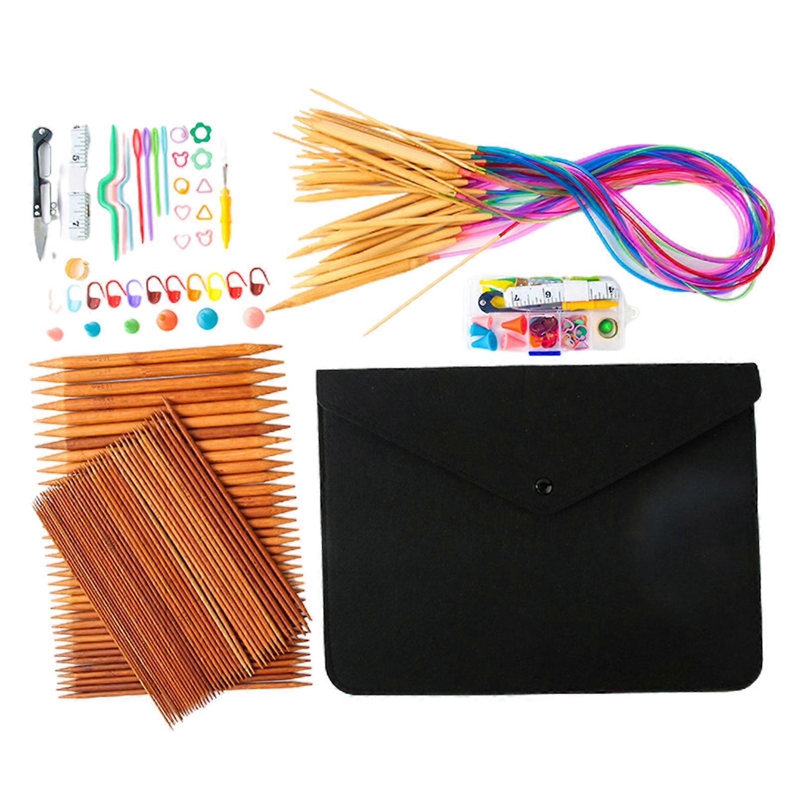 Bamboo Circular Knitting Needle Set for Beginner Circular Needle with Cable for Weaving Flat & Round Yarn Project