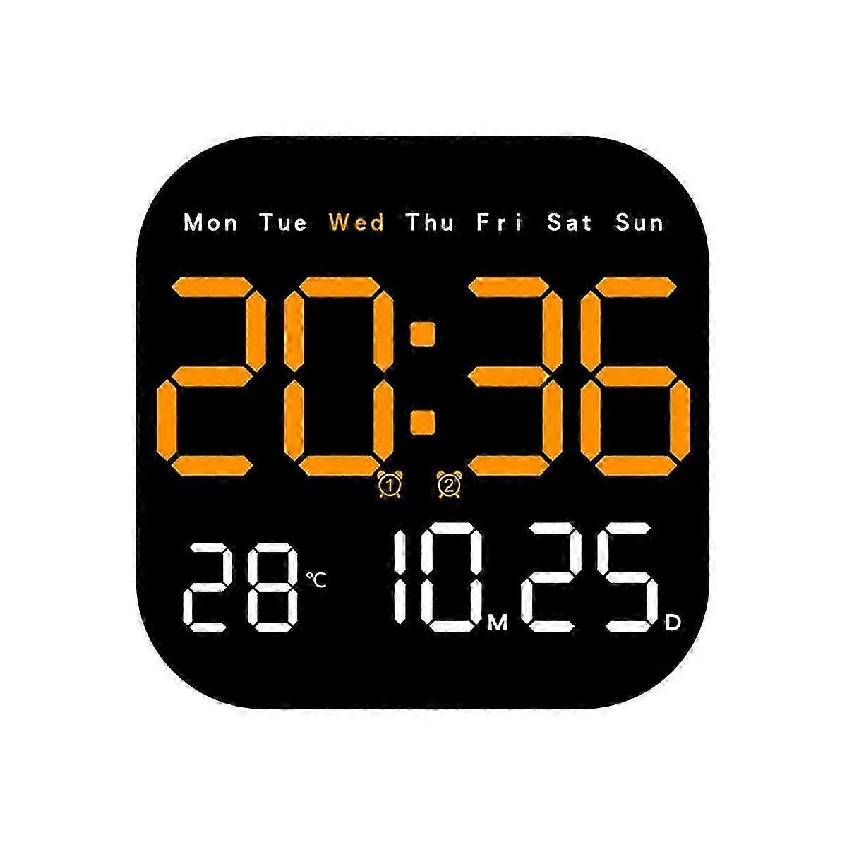 Digital Wall Clocks Temperature Date Week Dispaly Electronic Table Clock 12/24H Wall-Mounted LED Alarm Clock Remote,C