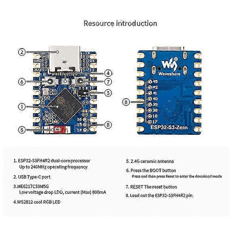 ESP32-S3 Mini Module Dual Core Processor 240MHz Running Frequency Wi-Fi and Bluetooth 5.0 Development Board Module, B SZRH A-F