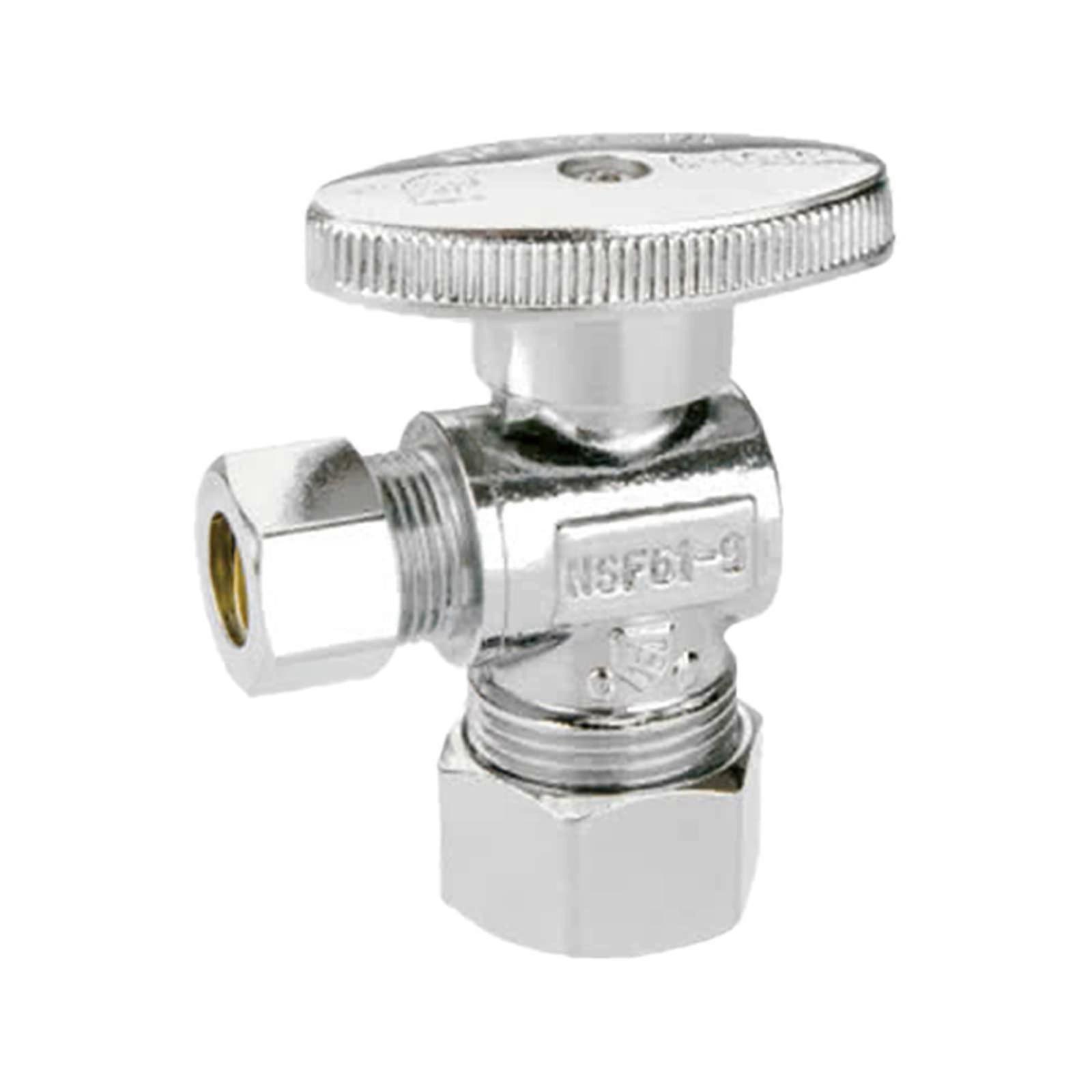 1 Pack Brass Angle Stop Valve for Sink Bathroom 1/4 Quarter Turn 1/2" NOM Inlet 3/8" COMP Outlet