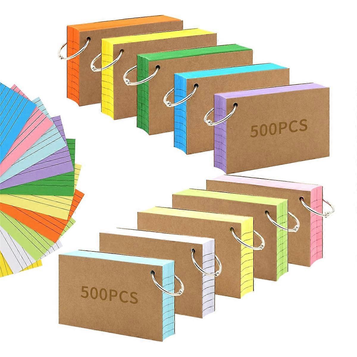 1000PCS Index Cards 3X5Inch Colored Flash Cards with Ring, Notecards