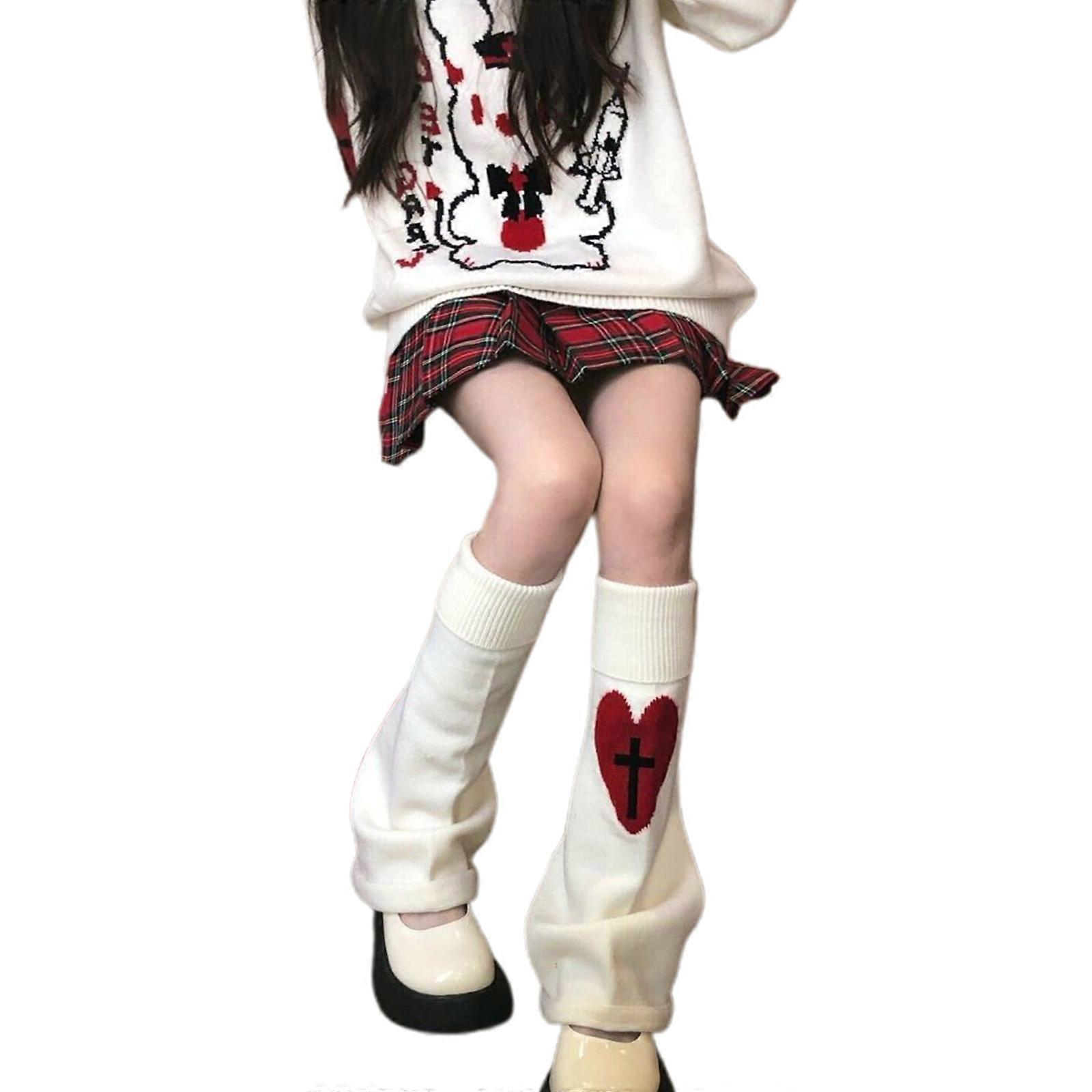 חורף סתיו סרוג מחממי רגליים גותי פאנק חמוד עבור שלד לב צלב אקארד כף הרגל מכסה גרביים בגובה הברך עבור Wom לבן
