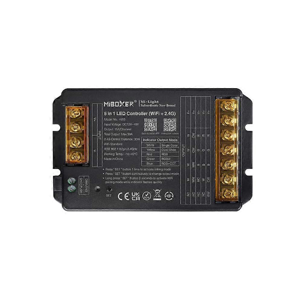 HW5 5 in 1 High Current LED Strip Light Controller, Max 30A Compatible with Alexa Google Home Assistant Voice Control, 2.4G Remote