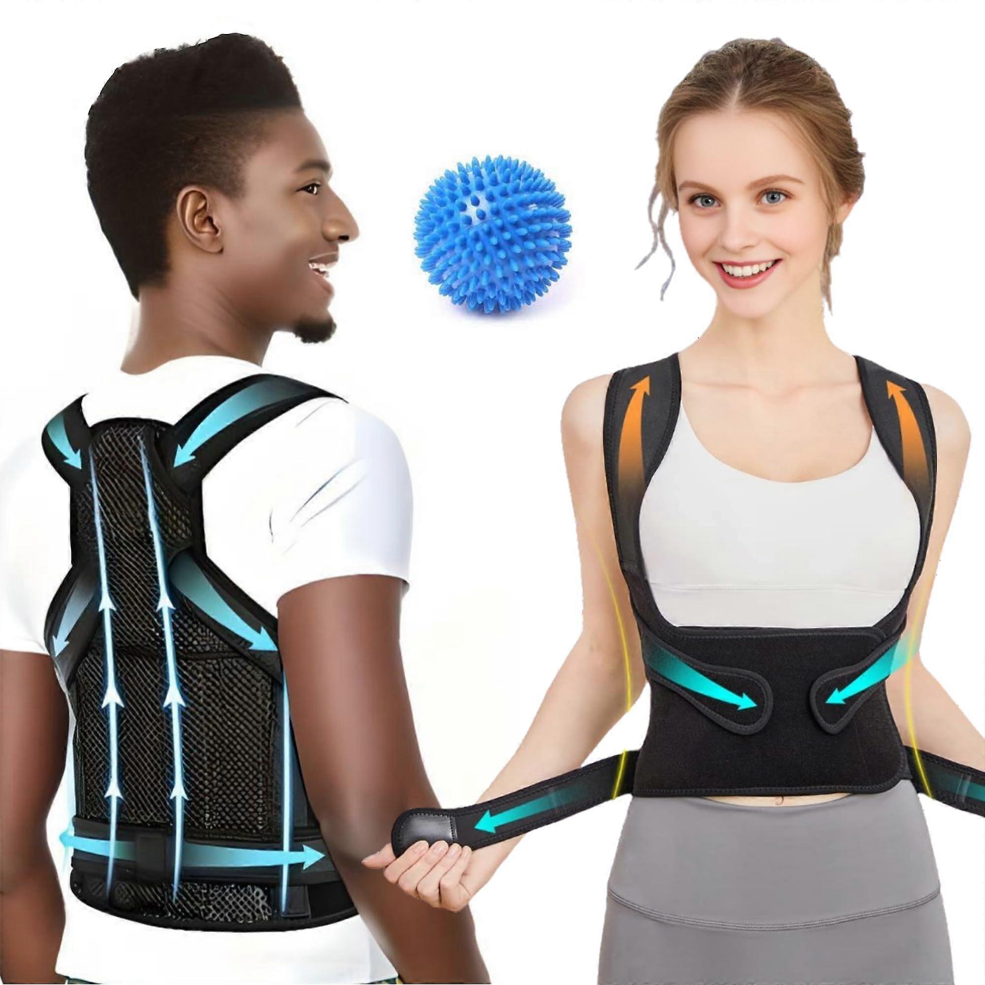 Adjustable Posture Corrector for Men 33-41 Inches Waist - HQ Neoprene with Massage Ball - Lightweight Comfortable Spine Support Belt