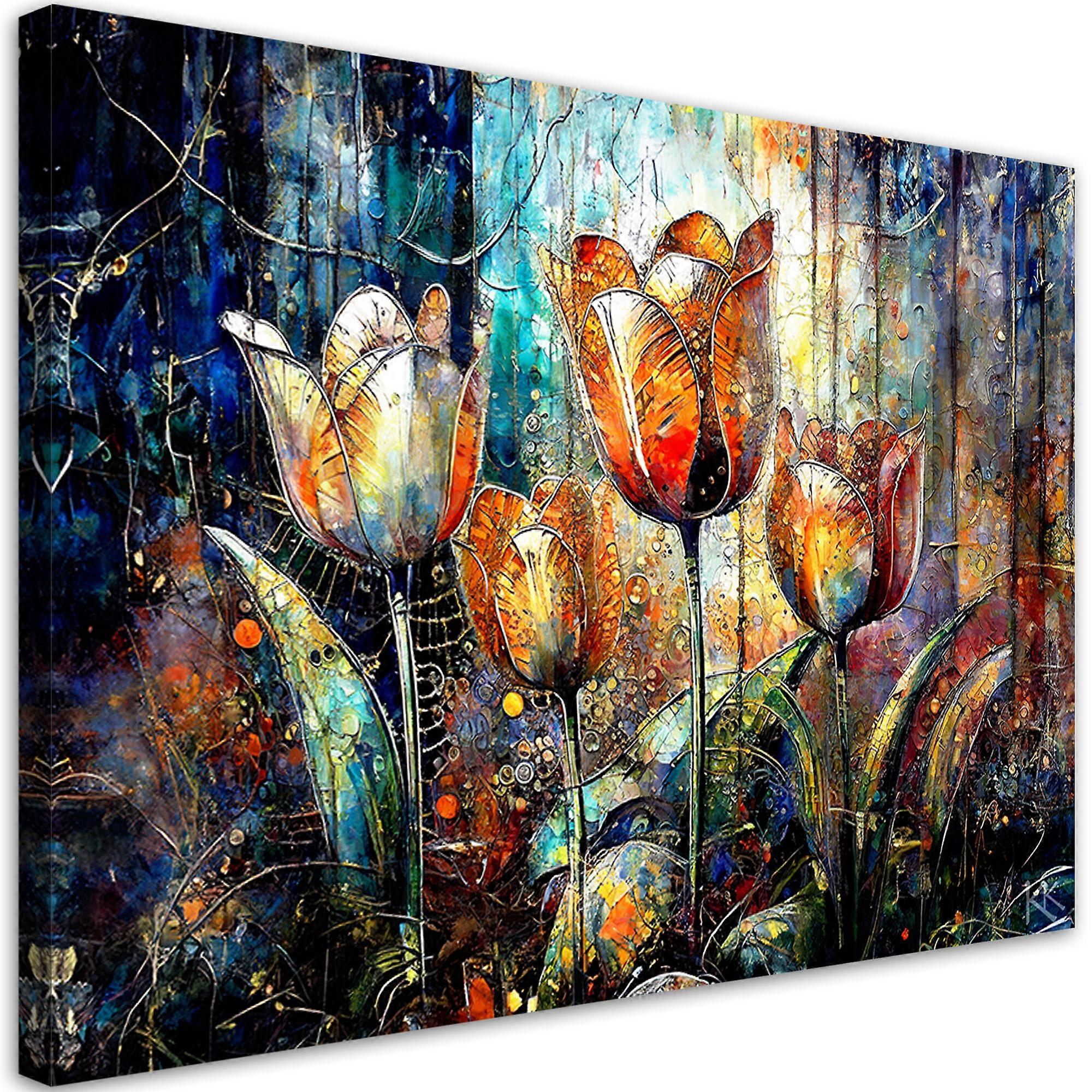 Impression sur toile, Fleurs Abstraites Colorées - 100x70