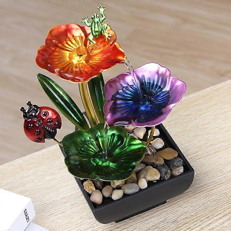 TiCin USB-Powered 3 Tier Tabletop Fountain with Metal Pedals, Natural River Rocks, Reflective Lighting for Home Office Decor