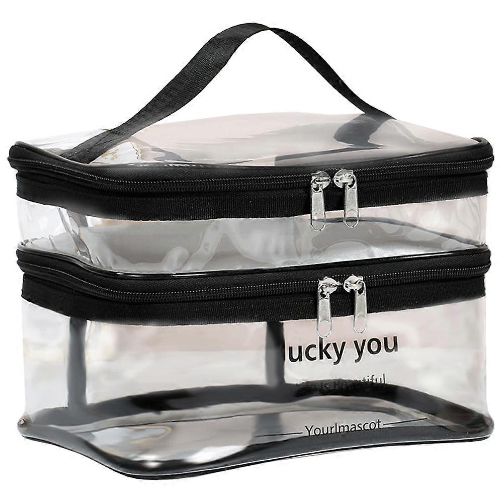 Double-layer cosmetic bag, portable, multi-function storage, wash cosmetic bag, made of PU