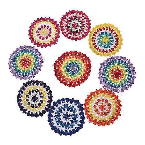 10db Horgolt dekoratív alátét Tea Cup Mat Pamut alátétek Kreatív Bögre Pad Kézműves Szivárvány Szín Alátétek Kerek Csésze Szőnyeg (véletlenszerű szín)