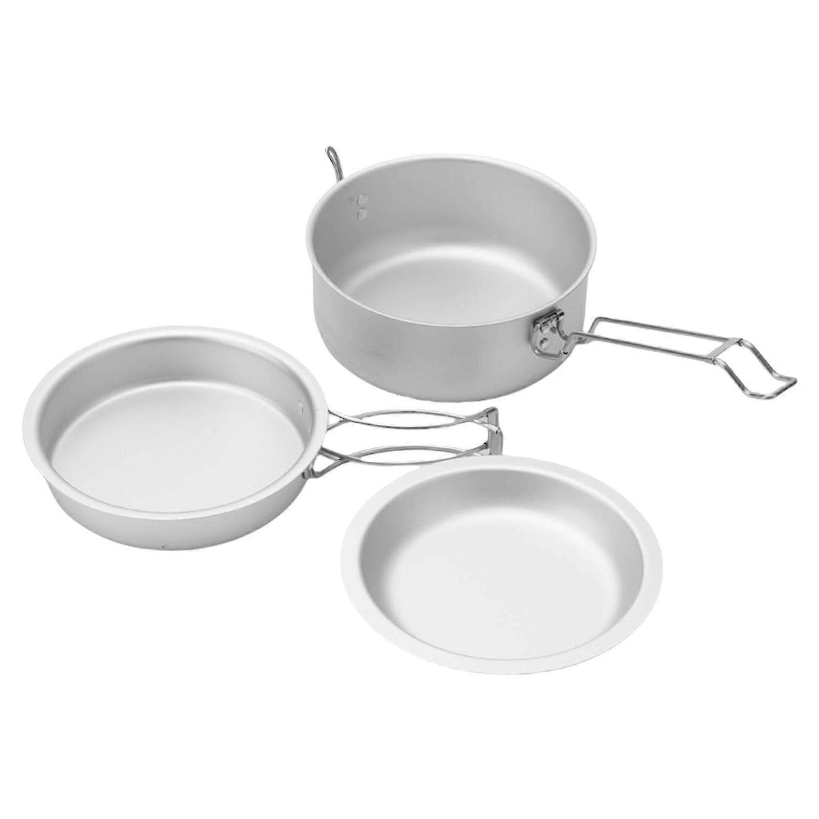 Camping Cook Pots with Folding Handle Outdoor Cooking Pots Frypan Bowl Utensils Camping Cookware Easy to Clean