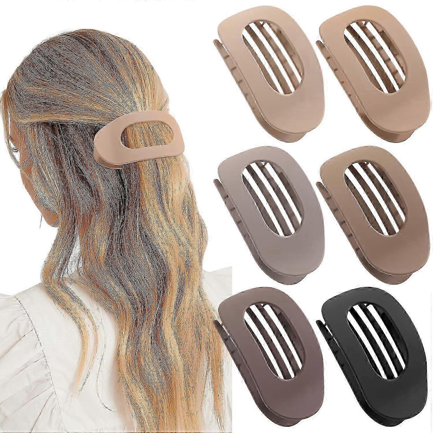 6 قطع مشابك شعر مسطحة للنساء ، مقاطع مستديرة فرنسية مسطحة للشعر الكثيف أو الرقيق ، مقاطع مخلب الشعر الكبيرة غير اللامعة قوية عقد لا زلة الشعر المشابك العصبية