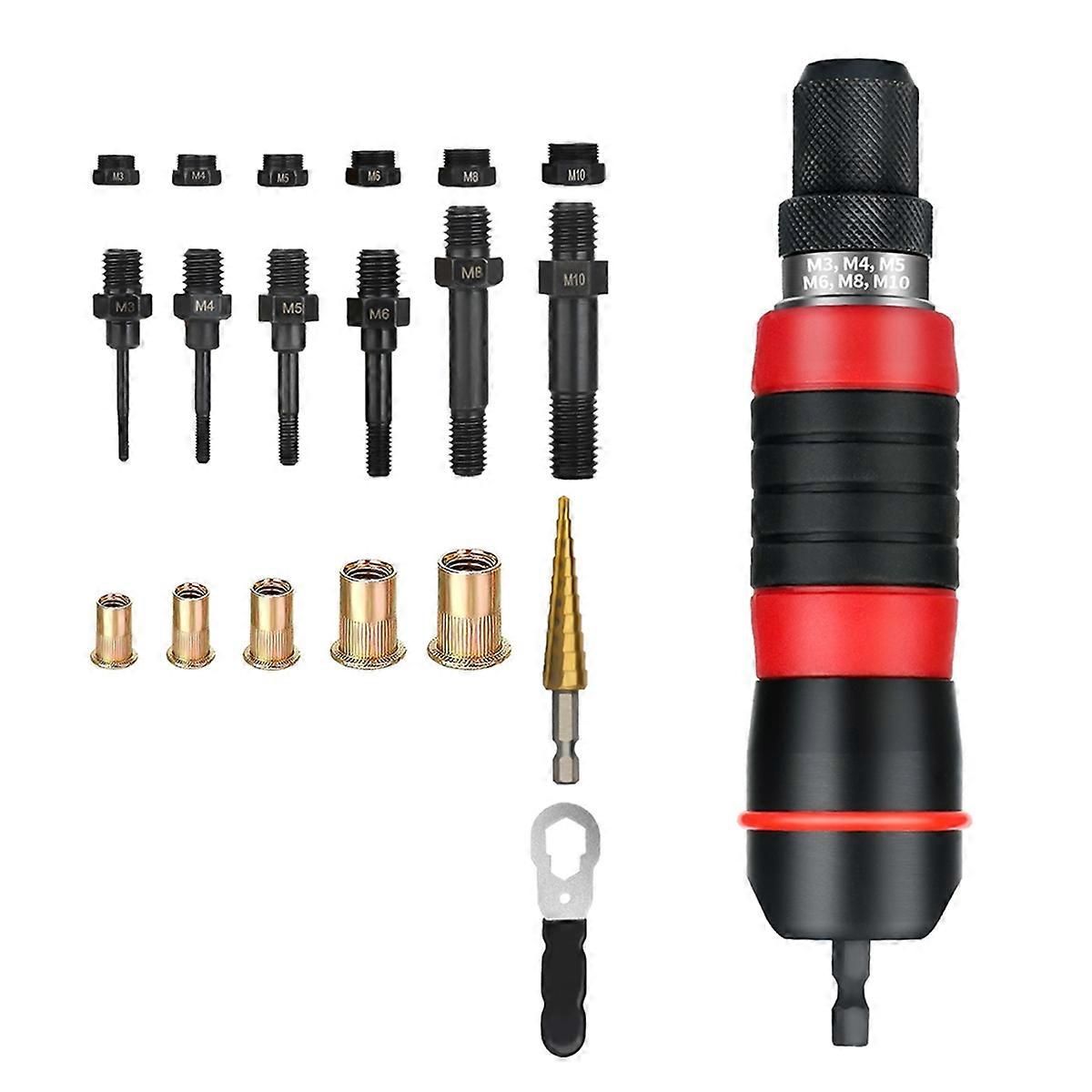 M3-M10 Electric Rivet Tool Drill Adapter Grade DIY Plug-in Nut Quick Riveting Tools Kit with Rivet