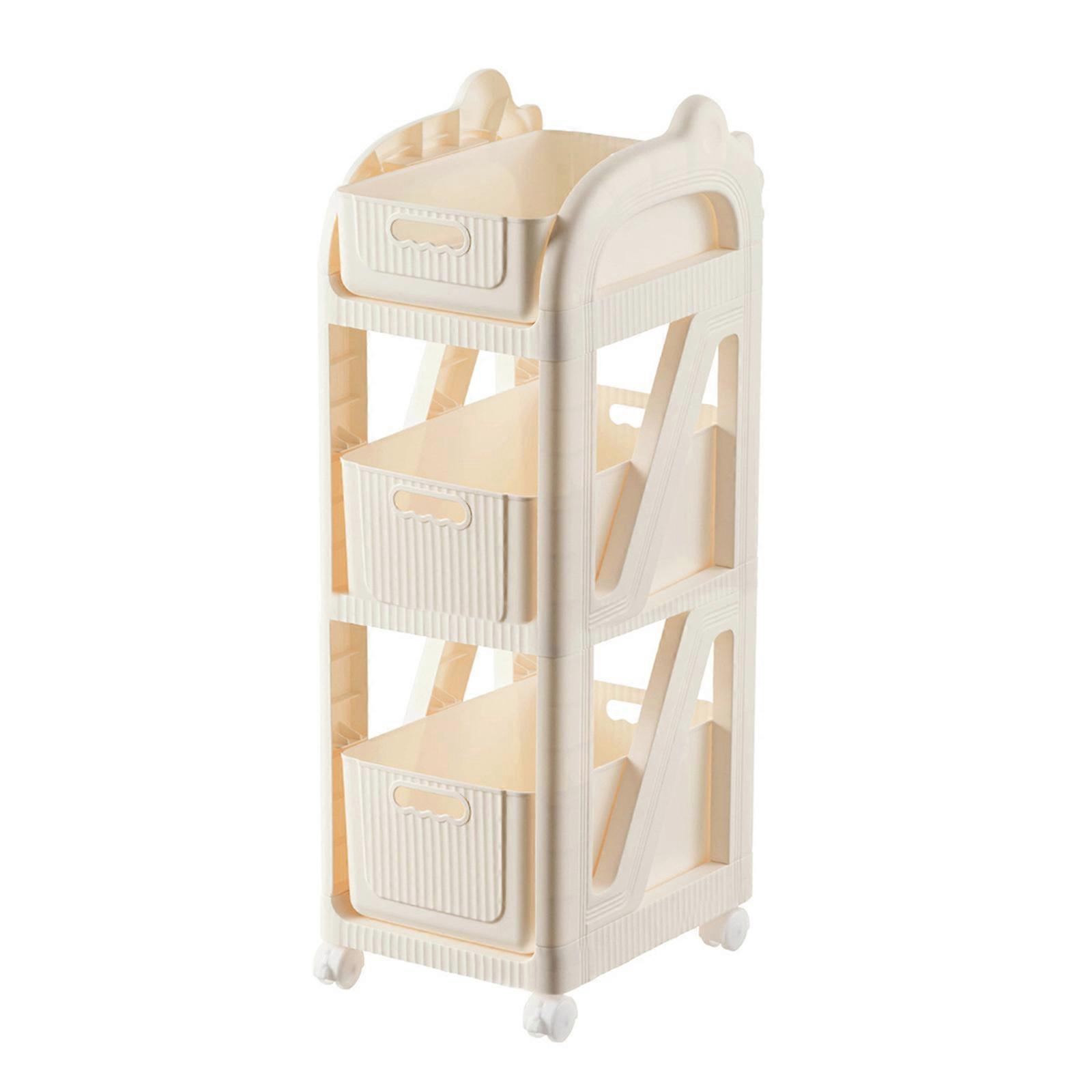 Mobile Rolling Storage Cart Organizer Rack for Snacks and Book Removable Trolley for Office Kitchen Organization Tool Milky white