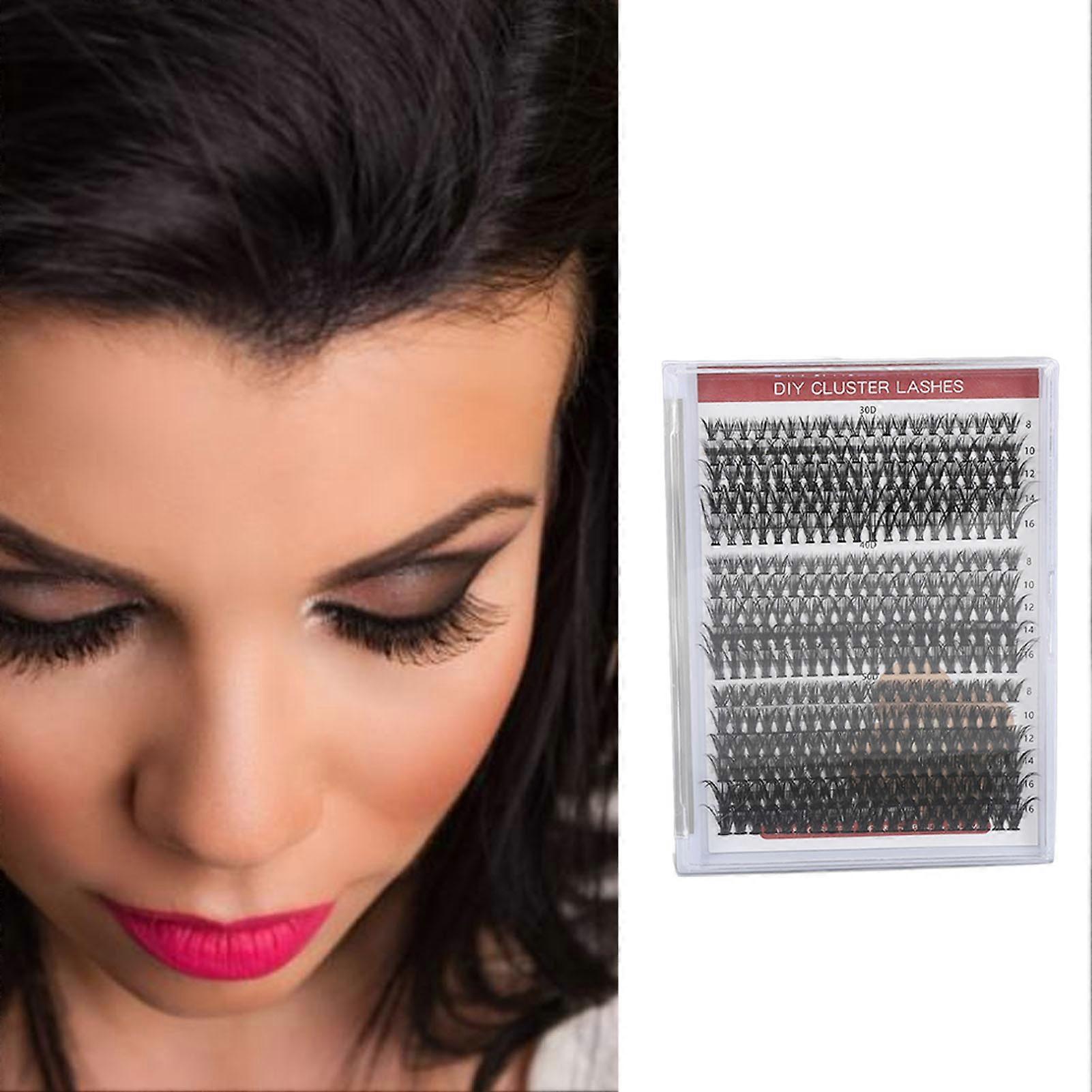 Lash Extension Kit Fluffy Reusable Portable Individual Eyelash Clusters Kit with Lash Bond Seal Tweezers for Beginner 16 Rows of 30D+40D+50D Combinat