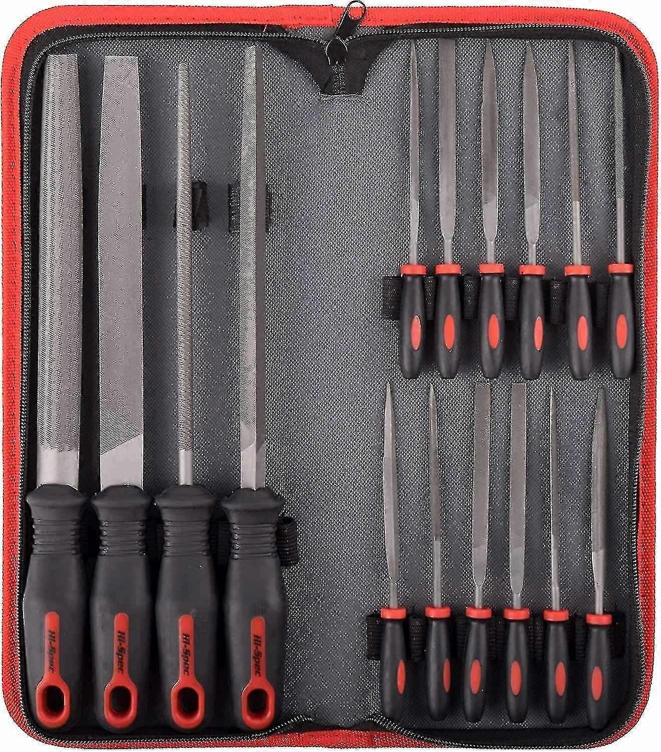 Hi-spec File Kit, 16pc Carbon-steel Files, 200mm File, Half Round, Round, Triangle File, 8pc Needle Files For Wood, Metal, Chipping And Ceramic Fixing