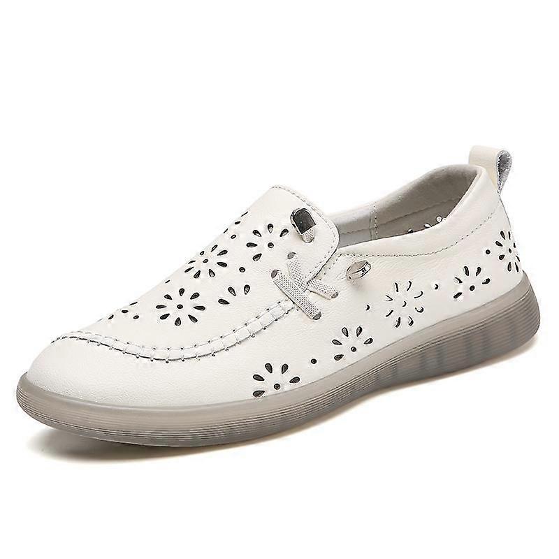 Women's Black Hollow Loafers Leather Driving Shoes Comfort Casual Slip on Walking Minimalist Breathable Moccasins for Mother