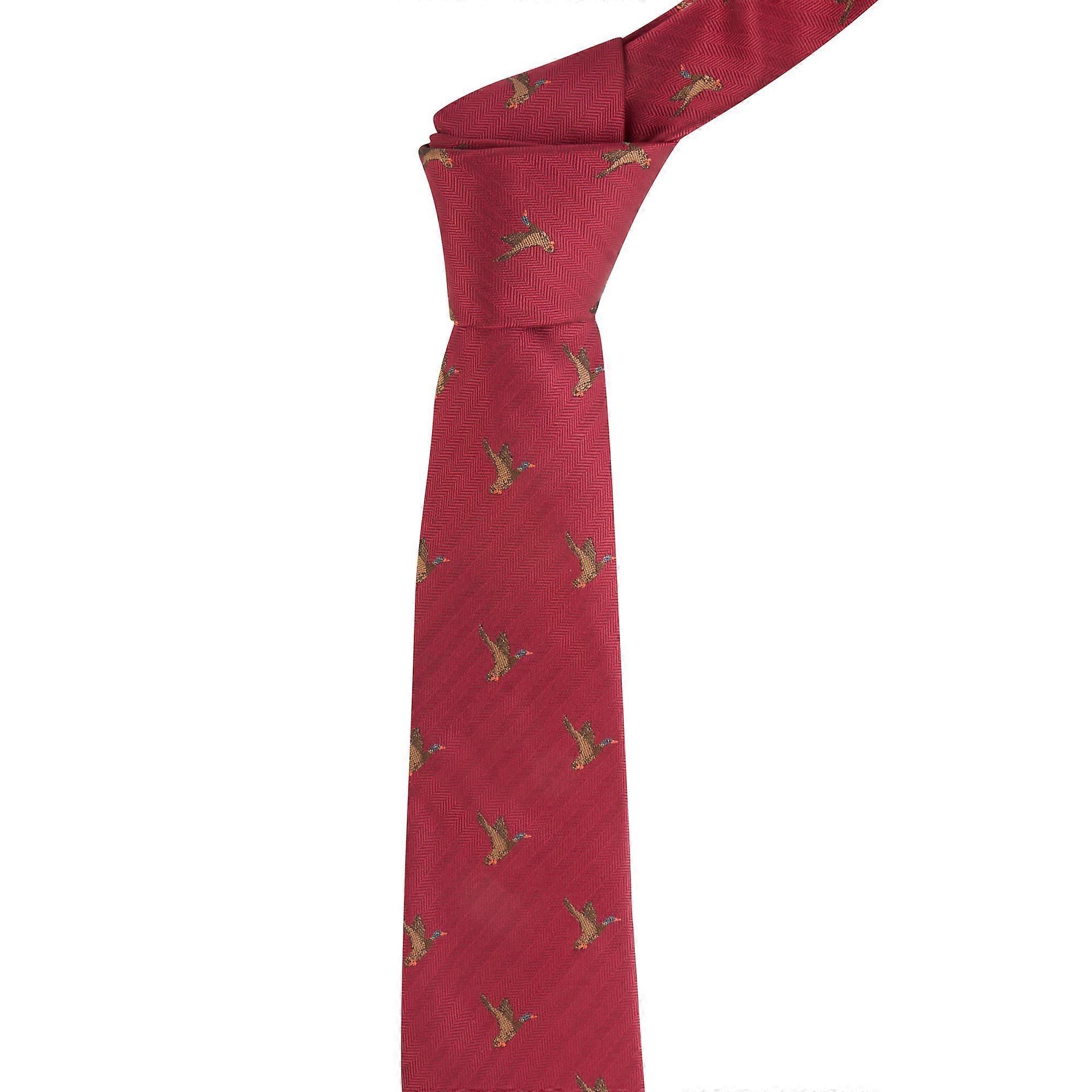 Burgundy Red Flying Duck Herringbone Tie