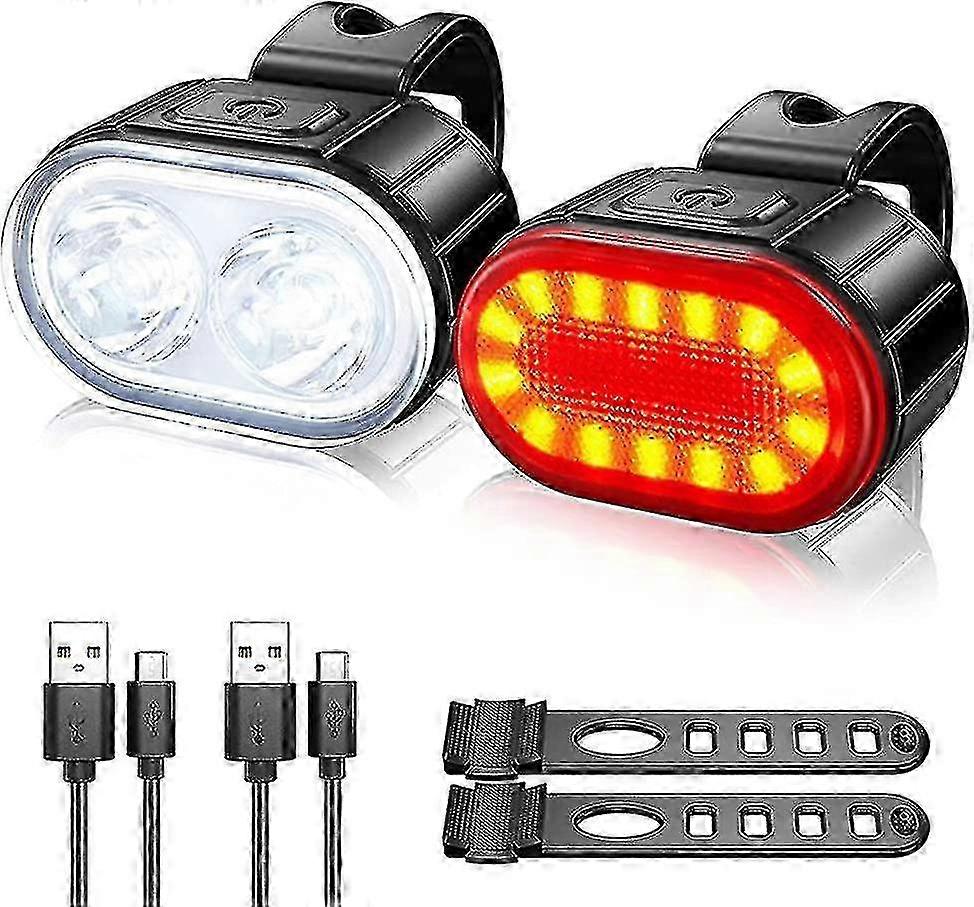 Vanntett USB oppladbart sykkellyssett foran og bak LED-lys for landeveissykler
