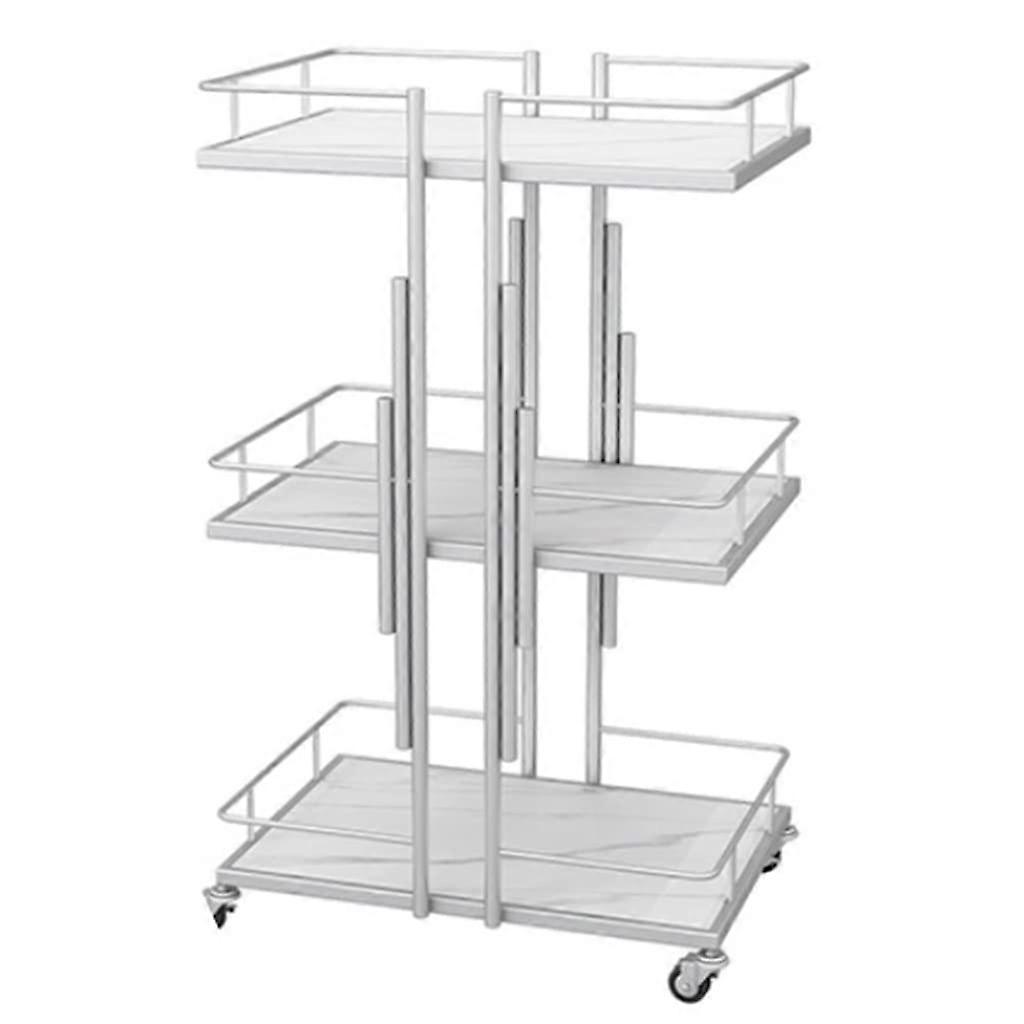 Metal roll cart with lockable wheels, 3 tiers, storage shelves for beauty, spa, cosmetics, trolley, silver