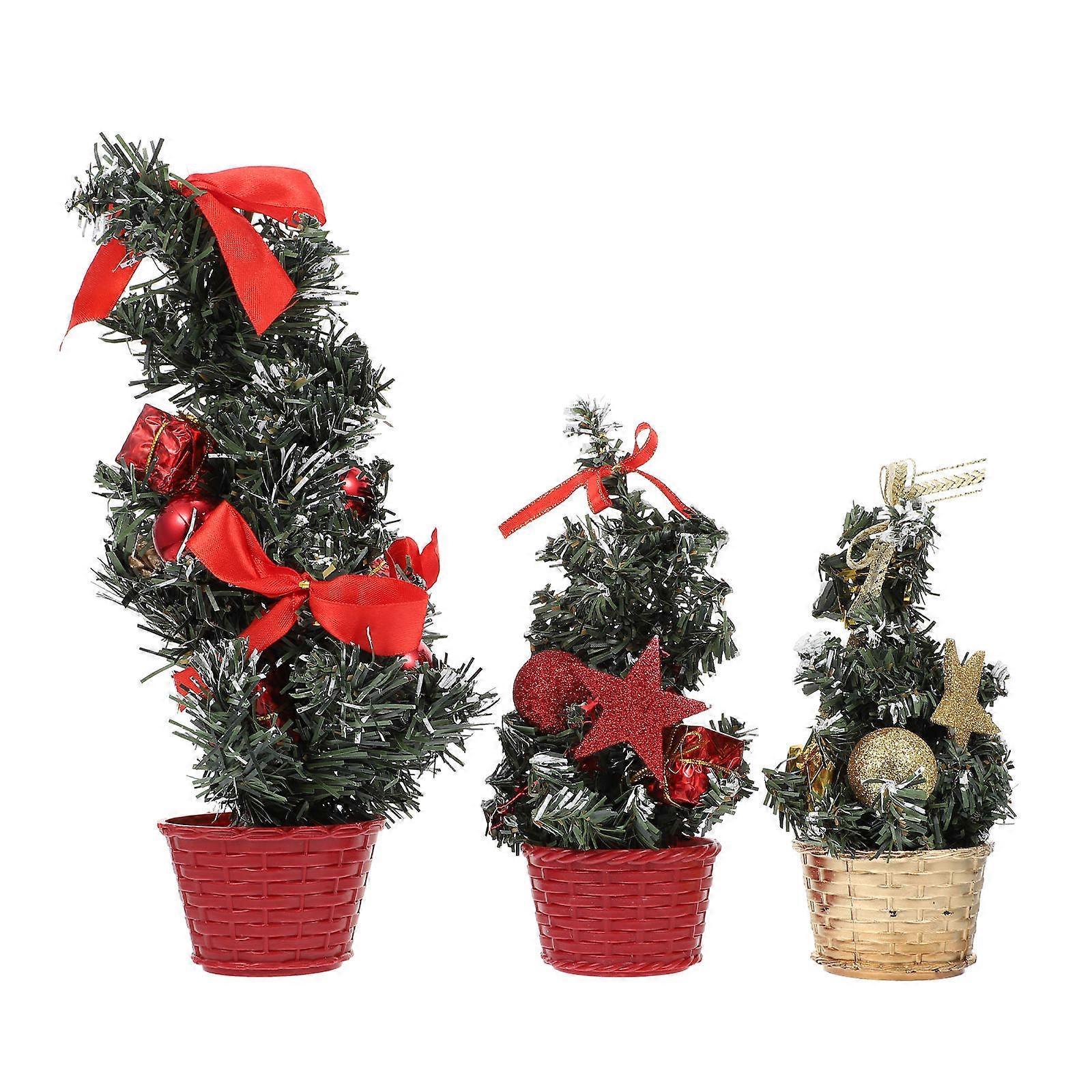 Mini Tree For Desk Party Desk Decor Artificial Christmas Tree Ornament 30x17cm Tree Shape 3Pcs