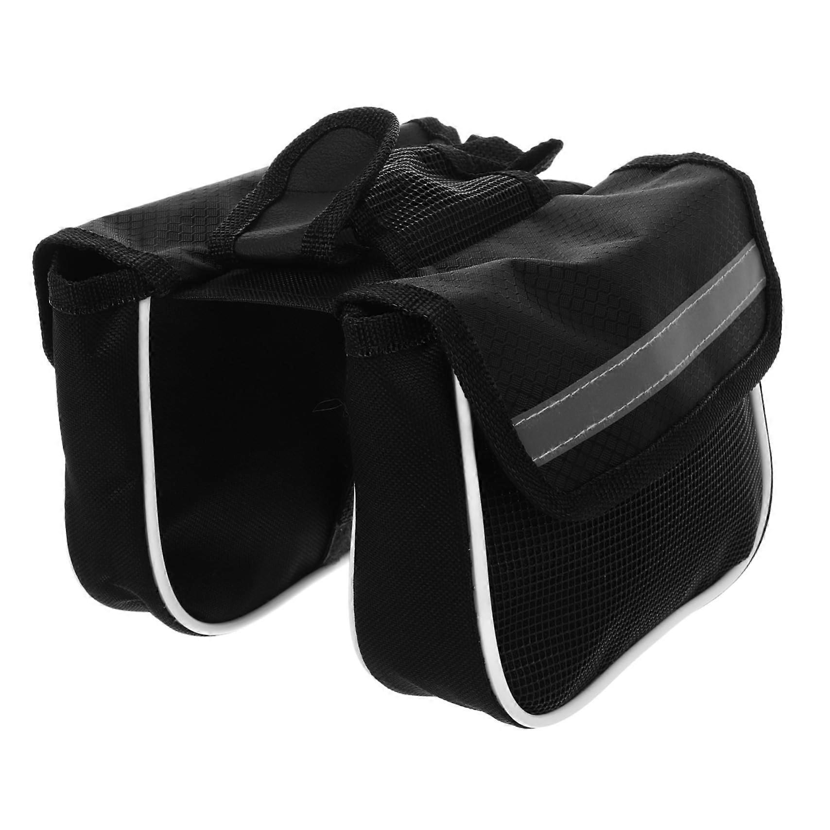 Bicycle front bag pouch cycling large reflective carrier case frame bag black polyester