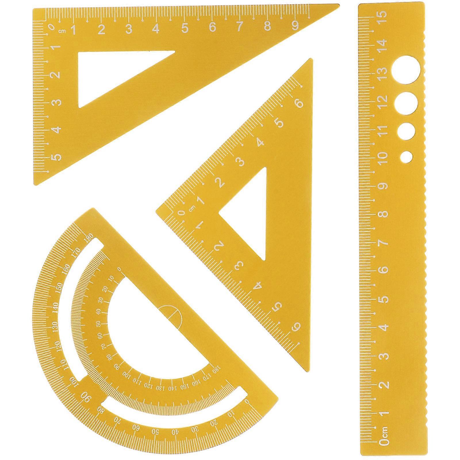 Multi-Functional Measuring Ruler Protractor Home Use Metal 4Pcs