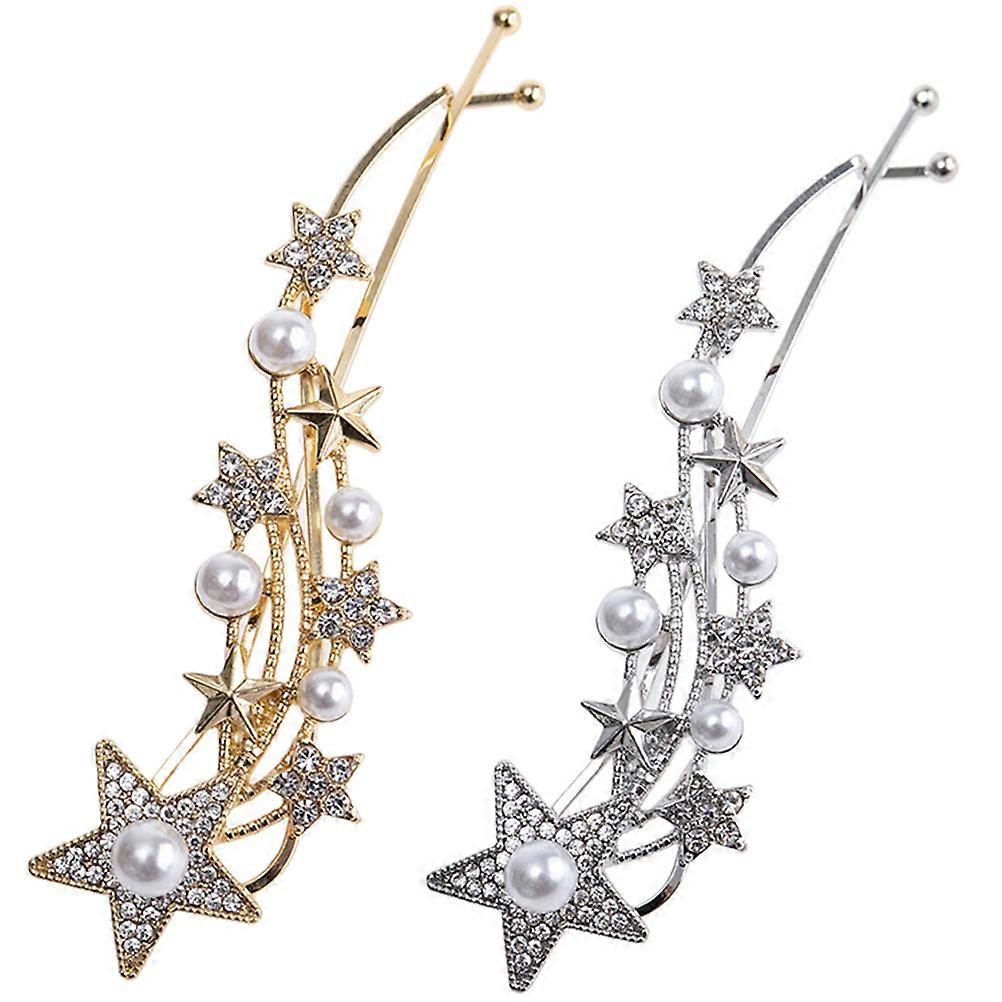Star Hair Clips Set of 2 Elegant Durable Side Hair Accessories for Women, Pearl Embellished Design Suitable for Daily Wear, Weddings & Special