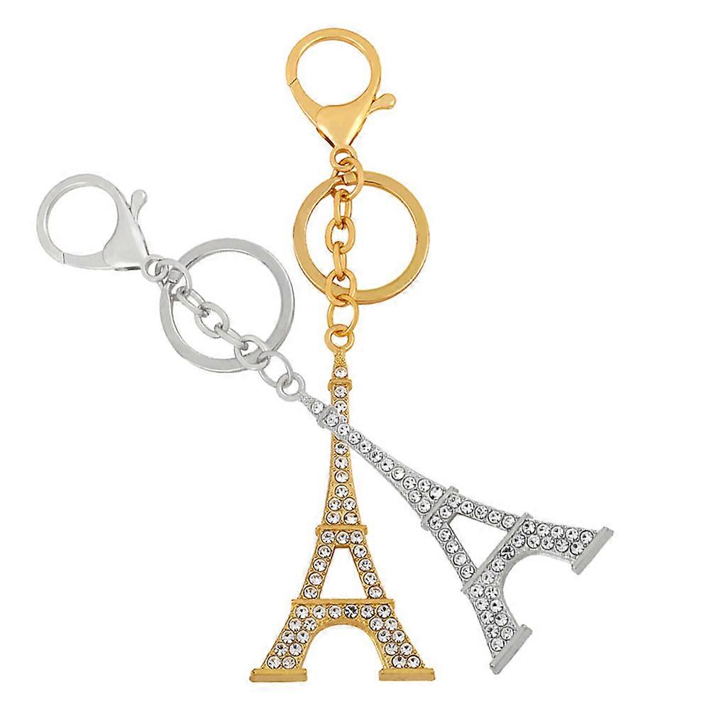 Alloy Eiffel Tower Keychain Pendant present Giving Rhinestone 2Pcs