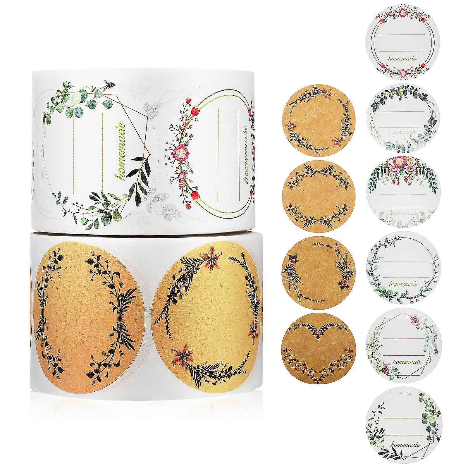2 Rolls Self Adhesive Plant Wreath Stickers for Bag, Card, Envelope Decoration – Ideal for Tagging and Crafting Projects