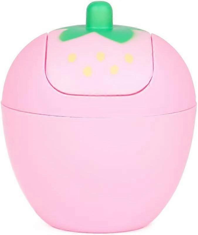 Desktop trash can strawberry desktop mini trash can mini swing top trash can for desk car decoration 15*18cm pink 1 piece