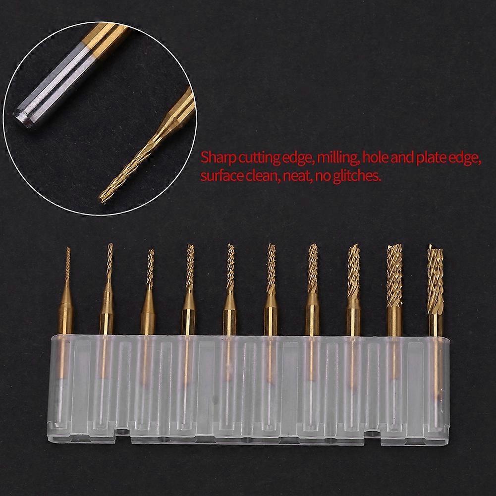 10pcs 1/8'' Shank Rotary Burr Titanium Coated Engraving Bit 0.8mm x 3.17mm