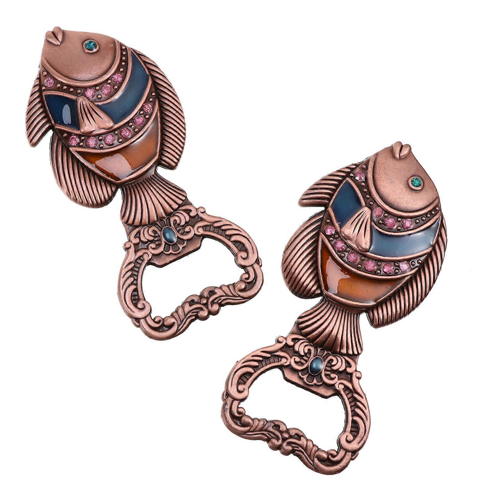 Retro Design Fish Shape Bottle Opener For Kitchens And Parties 10X4.5cm Brown Alloy Opening Bottles 2Pcs