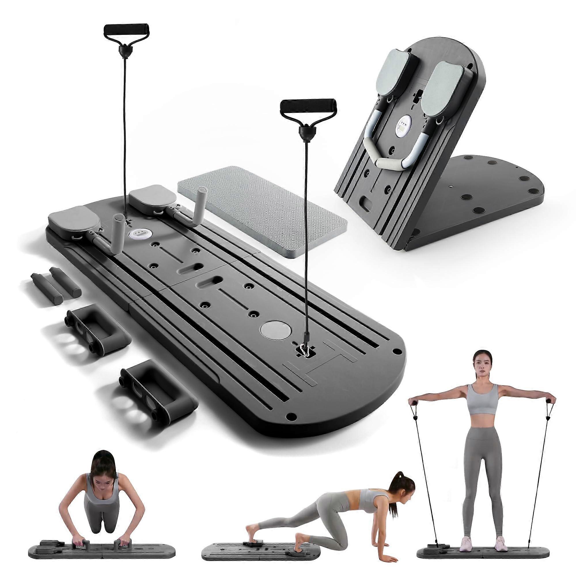 Foldable Pilates Board with Rebound Roller, Bands LED Counter Schwarz