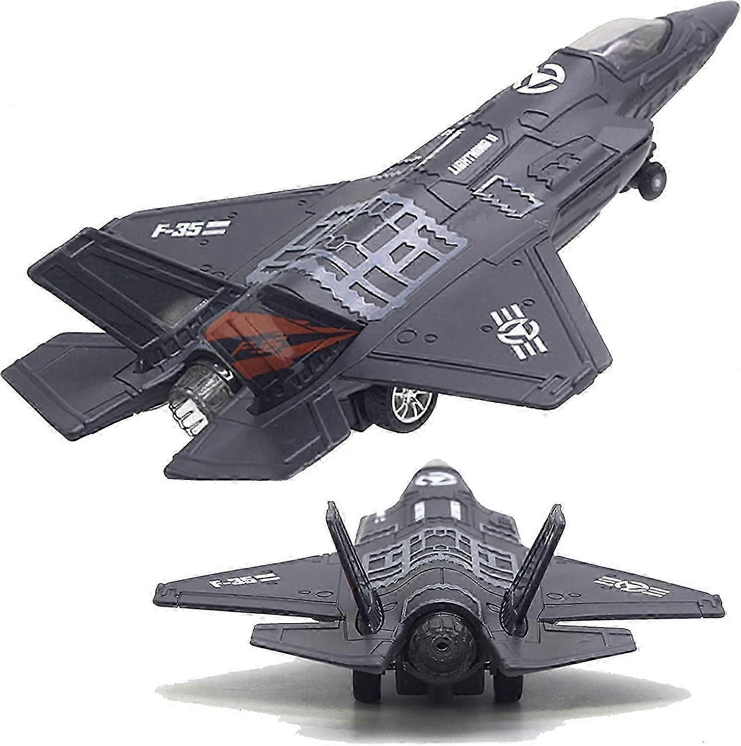 Fighter Jet Military Plane Model F-35 Aircraft Army Air Force Diecast Metal Pull Back Bomber Attack Plane with Lights and Sounds for Kids or Commemora