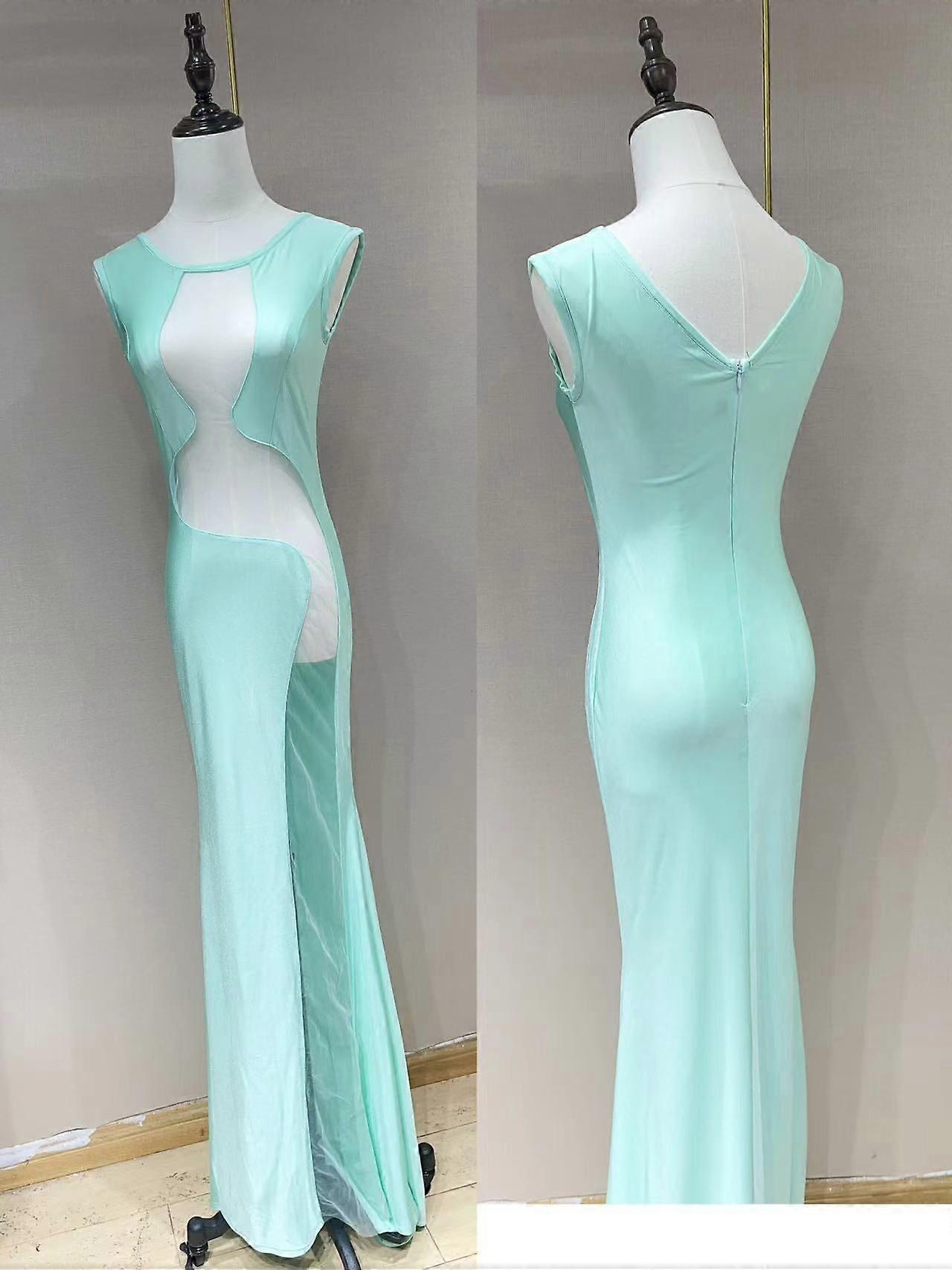 Nightclub Women's Open-Breasted Dresses, Mesh Panels, See-Through Long Skirts, Evening Dresses, Sauna Night Show, Work Clothes