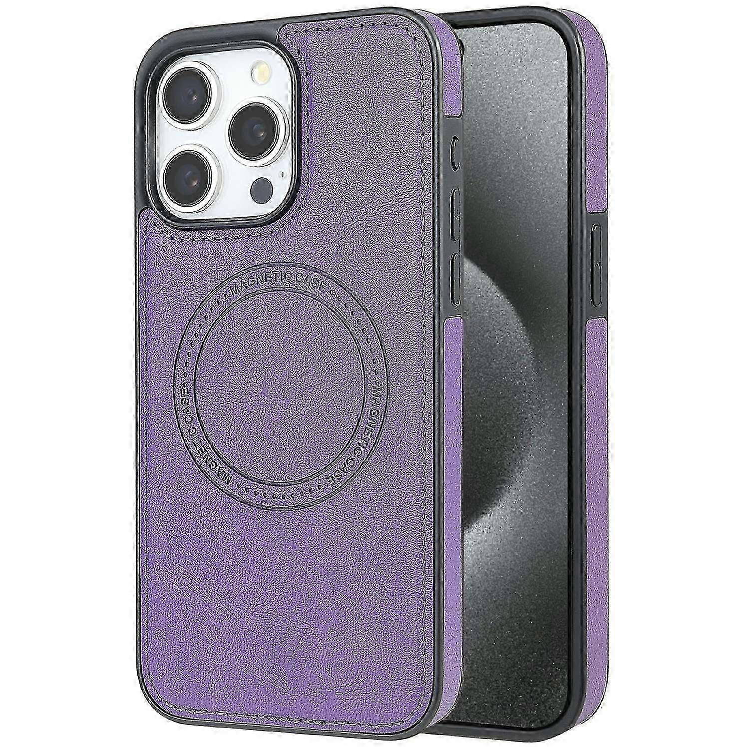 iPhone 15 Pro Case Compatible with MagSafe PC+TPU+Leather Back Cover