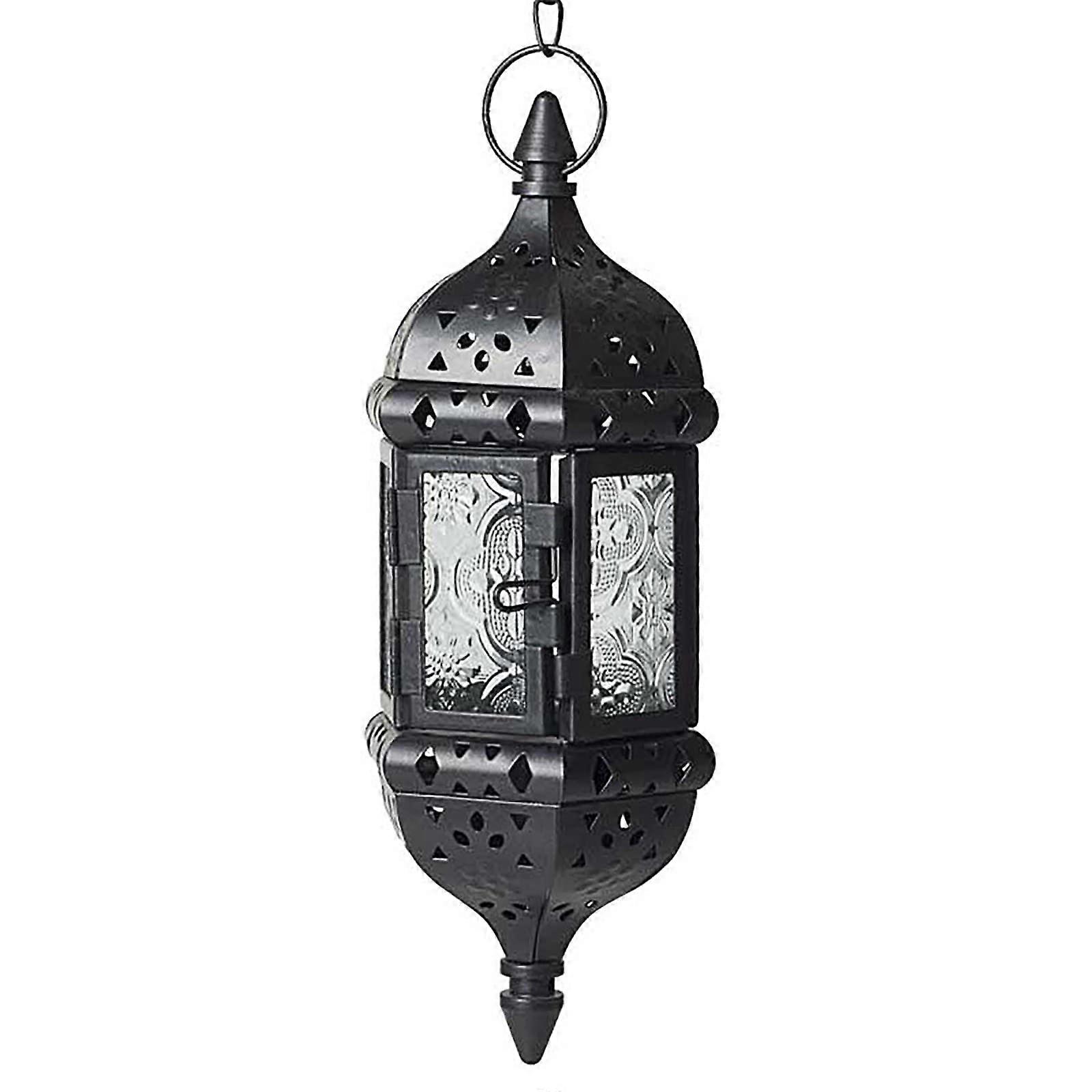 Garden Lantern Hanging Hexagonal Moroccan Candle Lantern Holder Black Outdoor