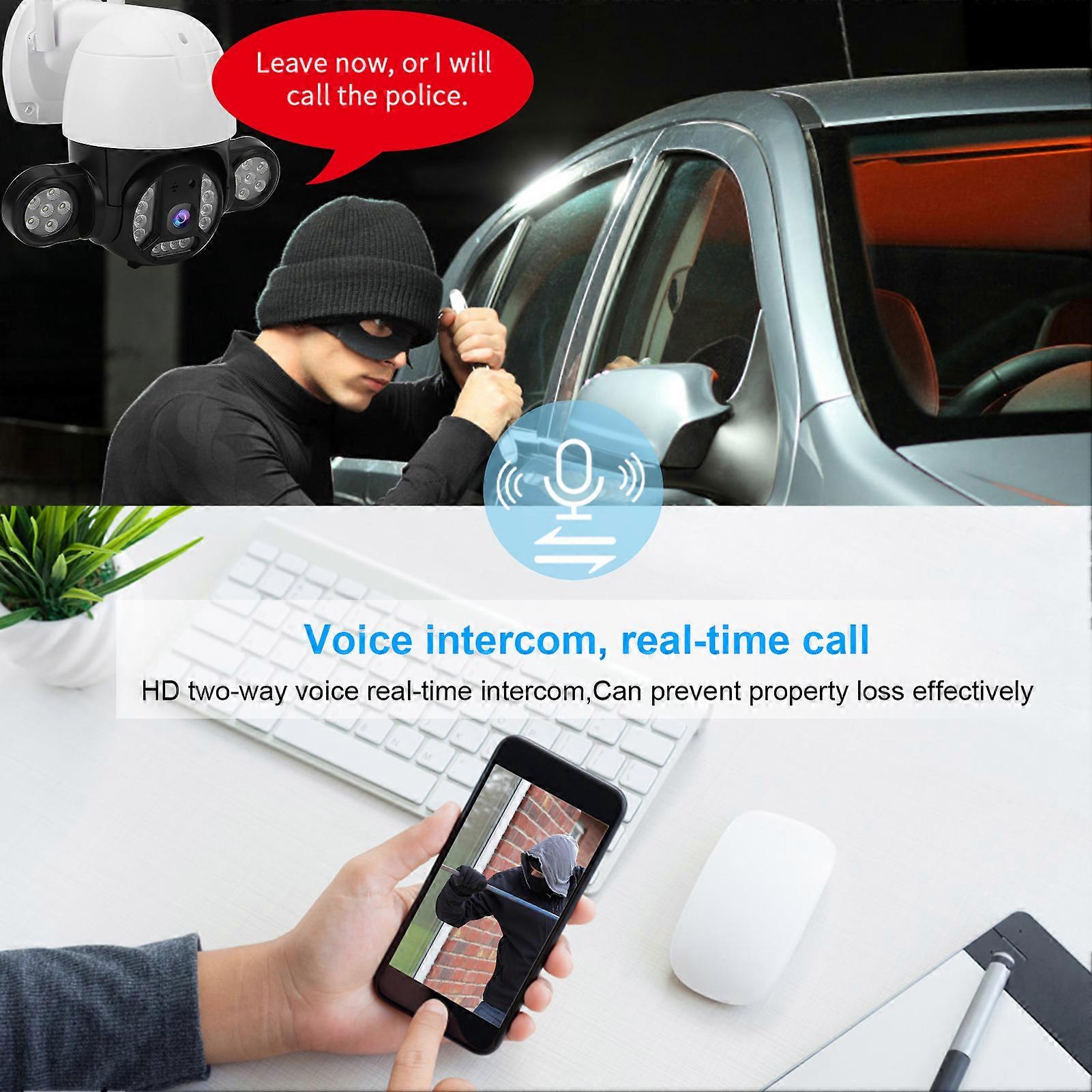3MP PTZ Camera IP66 Waterproof Intelligent Huma Detection Full Color Night Vision for Home Security 100‑240VUK Plug