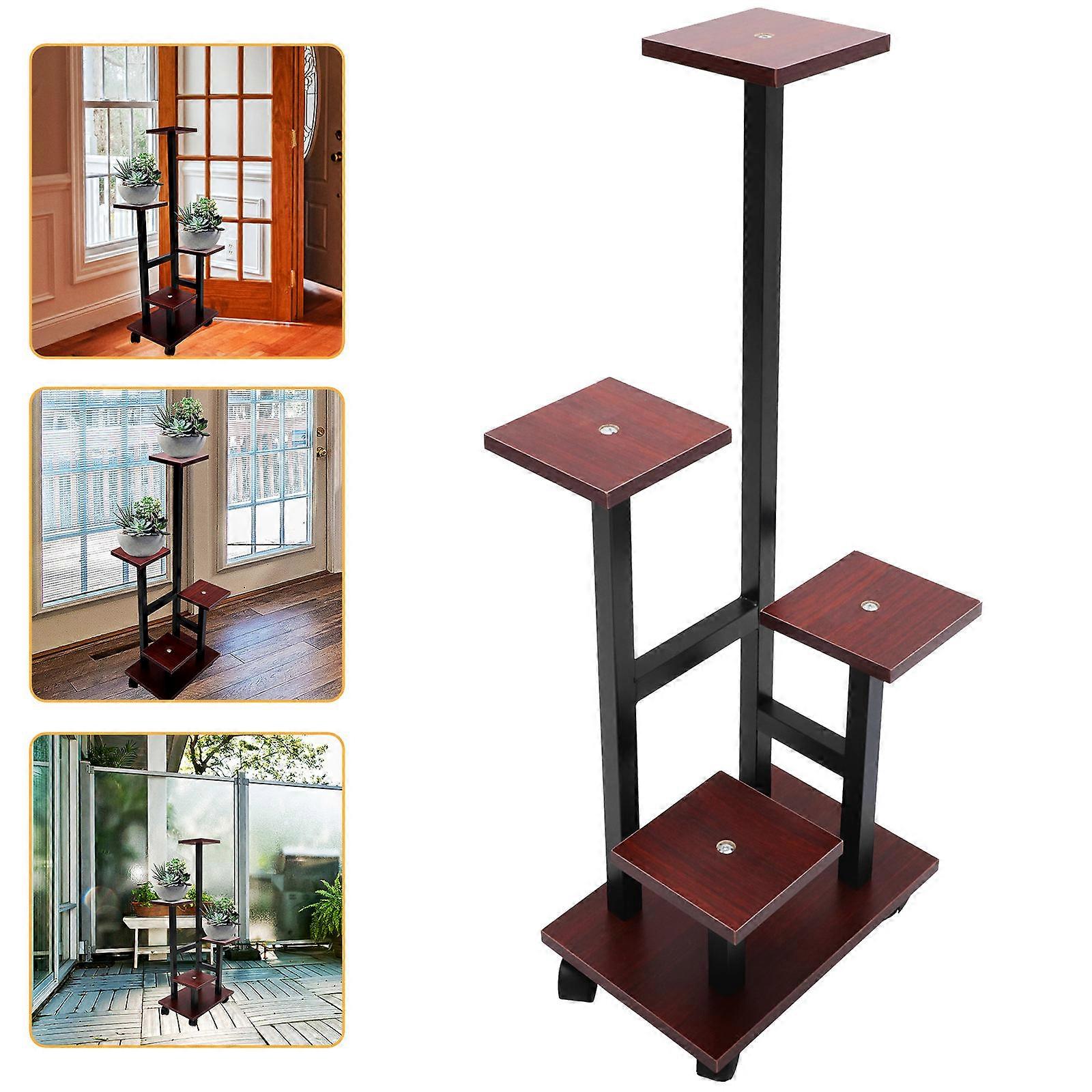 Indoor Plants Stand Rustic Style Planter Stand For Homeowners Office Workers Black Iron Wood 1Set