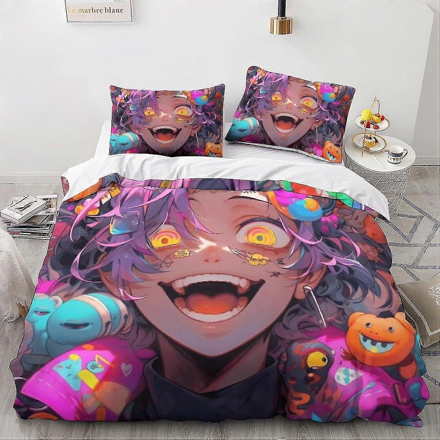 Anime-Inspired Fantasy Bedding Set with Duvet Cover, Quilt Cover, and Comforter - 3 Pieces for Kids, Double Size