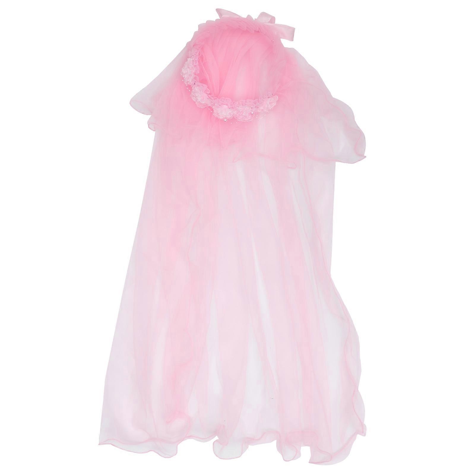 Pink Gauze Girl Wreath Veil Headband for Decor Perfect for Wedding Party and Photoshoot