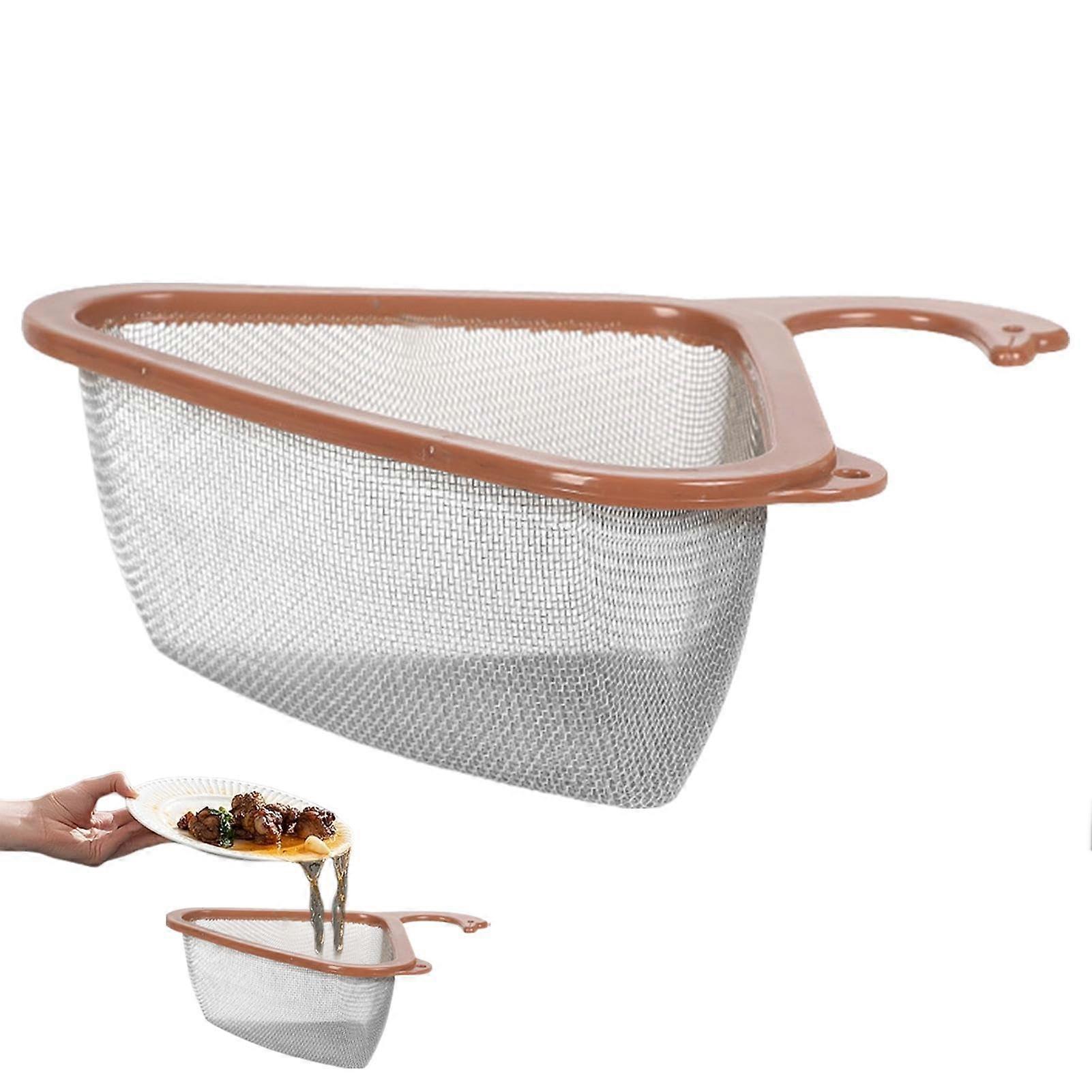 Corner Sink Strainer Basket, Multifunctional Triangle Sink Filter, Kitchen Sink, Drain Grille for Faucet Mounting, Quick Drain Dark Coffee