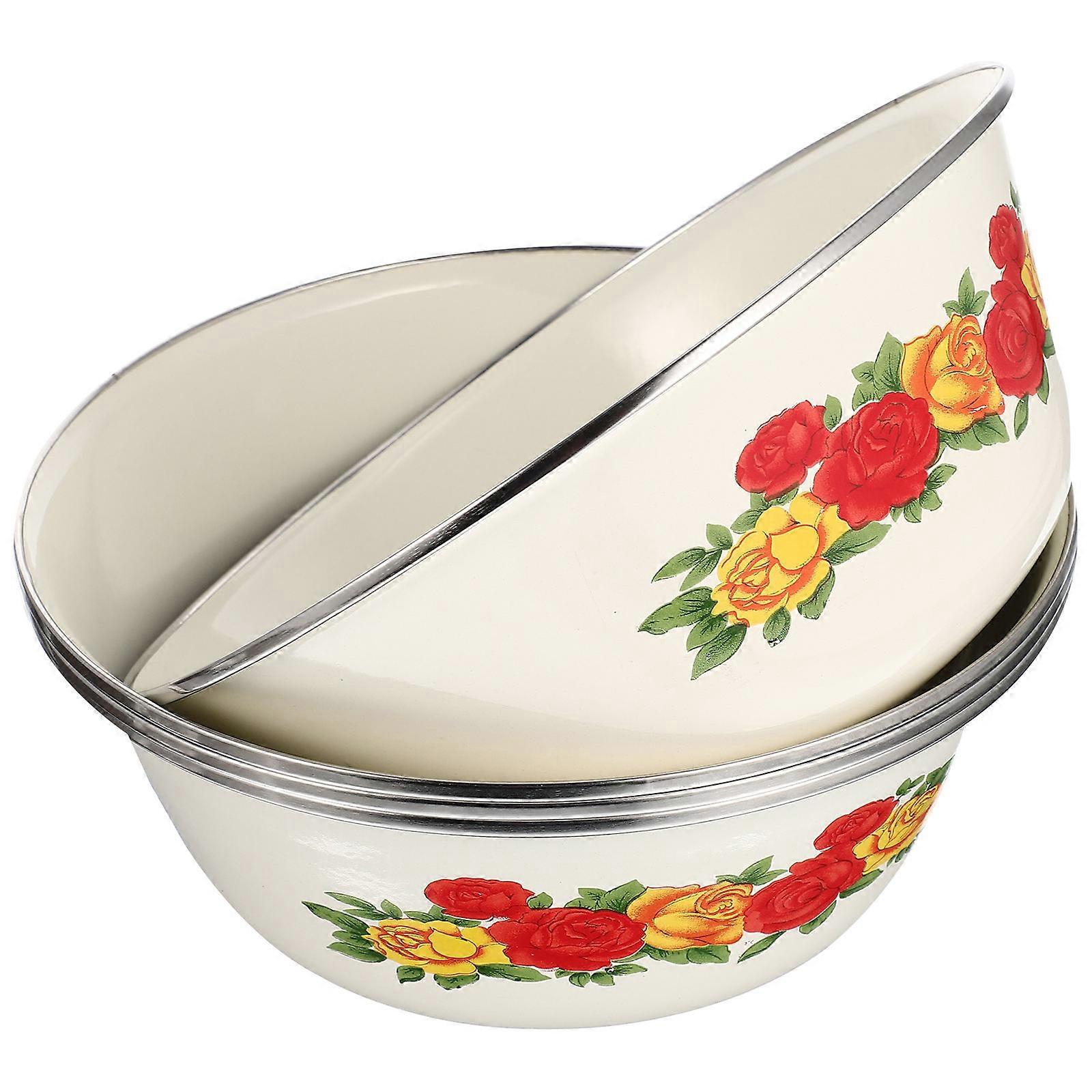 4pcs Retro Enamel Soup Bowl Multifunctional Enamel Basin Vintage Enamelware