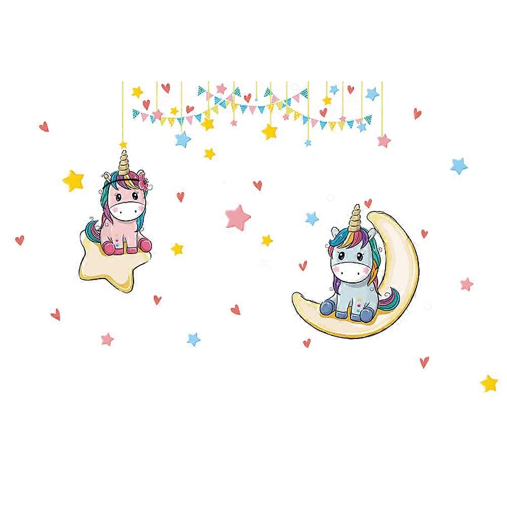 Nursery Wall Decals Cartoon Unicorn Wall Stickers Baby Bedroom Decoration Vinyl Wallpaper 90x60x0.1cm Removable 1Set