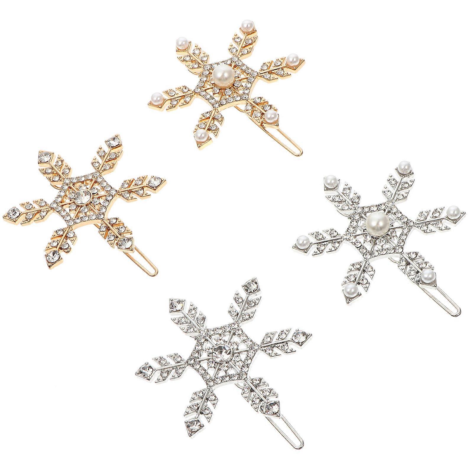 Elegant Style Snowflake Hair Pins Mixed Color 4Pcs