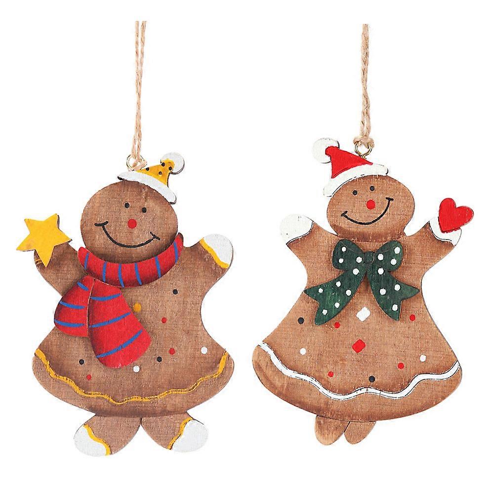 Wooden Gingerbread Ornaments Yellow Cap 4.3×2.8×0.2in Party Decoration Christmas Tree Pendant 2Pcs