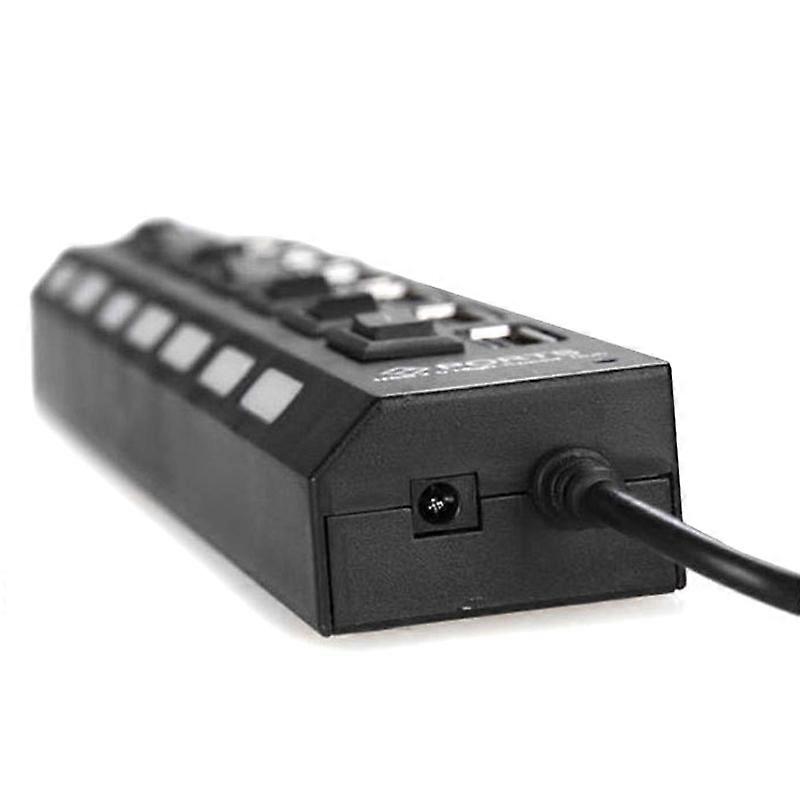 USB Hub with Power Switch for Laptop/PC High Speed Data Transfer Multi Charging Port Adapter Black