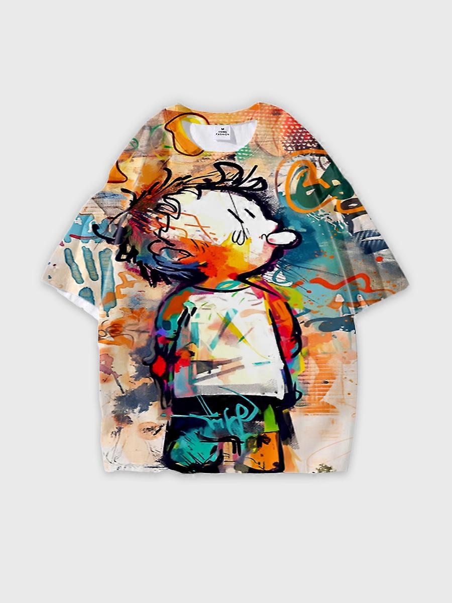 T-shirt round neck Pattern loose short sleeve B1455