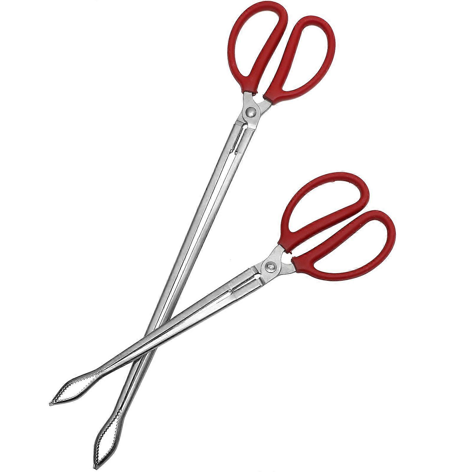 2PCS Eel Crab Mud Fish Tongs Long Garbage Clip Pick Up Tools for Outdoor - Curved (Red)